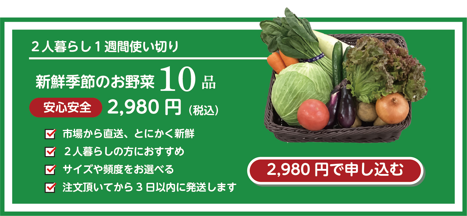 野菜セット。２人暮らし１週間使い切り。10品送料込み税込2980円